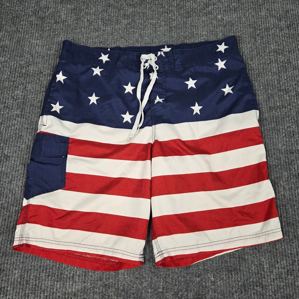 Bioworld Mens American Flag Board Shorts‎ USA Stars Stripes Swim Trunks 2XL
